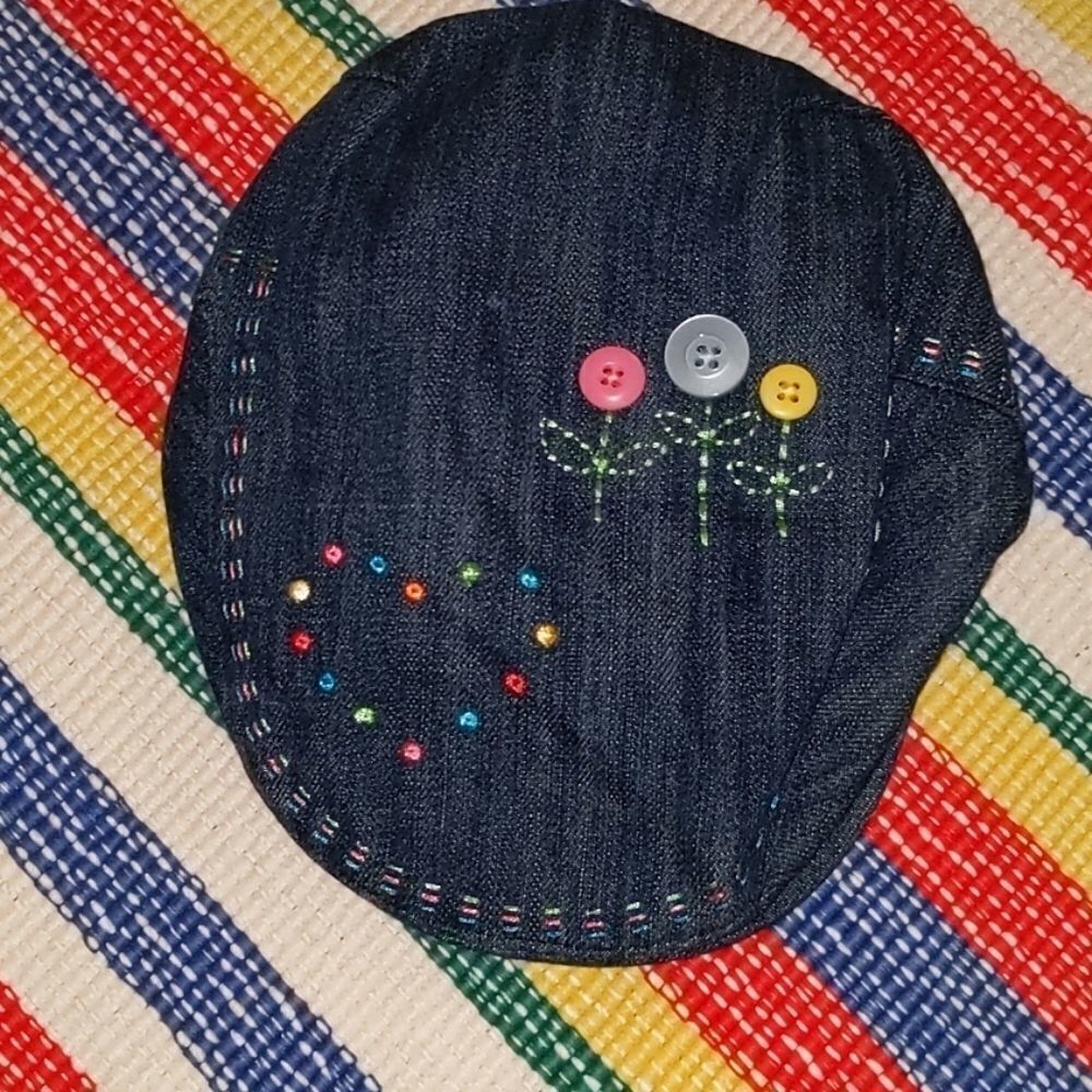 Gap vintage Y2K Toddler denim hat Floral Embroidered Button Cap